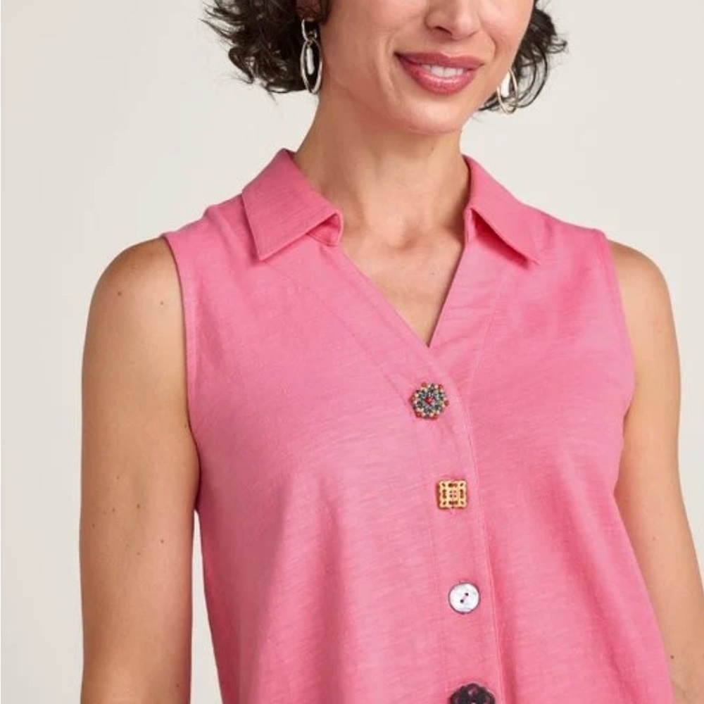 Soft Surroundings Coral Danielle Button Sleeveless Tunic - Picture 2 of 4